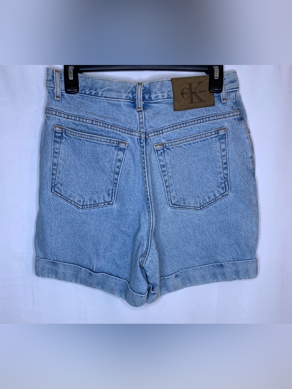 Vintage Calvin Klein light wash denim mom shorts rolled cuffs large logo M/L 10